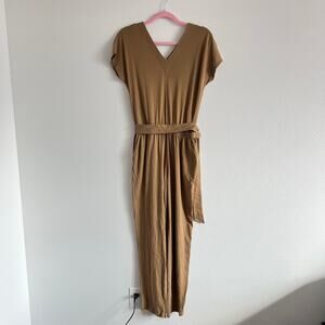 ATM Camel V-Neck Maxi Jumpsuit S Quiet Luxury Minimalist Essential Neutral Girl